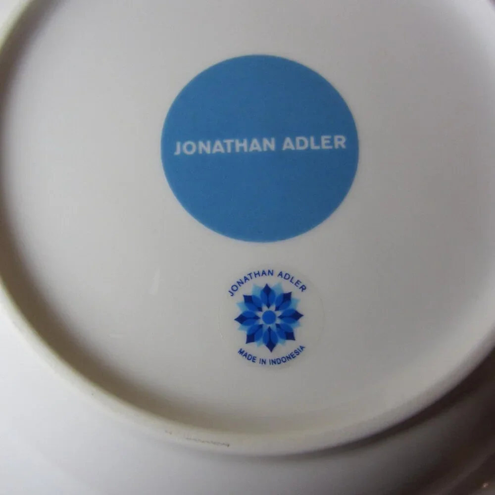 Jonathan Adler silver & blue greek key bowls- pair of 2 (W5106)